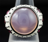 Серебряное кольцо c розовым кварцем и родолитами гранатами Серебро 925