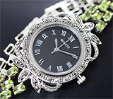 Часы с марказитами на серебряном браслете с перидотами Серебро 925