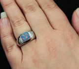 Серебряное кольцо c австралийским дублет опалом и бесцветными топазами Серебро 925