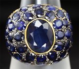 Серебряное кольцо с синими и желтыми сапфирами Серебро 925