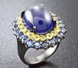 Серебряное кольцо c синими и желтыми сапфирами Серебро 925