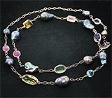 Серебряное колье с цветным жемчугом Mabe и самоцветами Серебро 925
