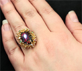 Авторское золотое кольцо с эфиопским черным опалом, рубинами, цаворитами и бриллиантами Золото