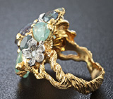 Золотое кольцо с уральскими александритами и бриллиантами Золото