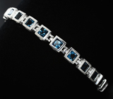 Изящный серебряный браслет с насыщенно-синими топазами огранки «Принцесса» Серебро 925