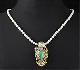 Колье с эфиопским опалом, жемчугом, цитринами и перидотами Серебро 925