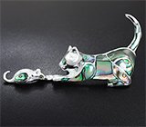 Брошь «Кошки-Мышки» с радужным абалоном Серебро 925