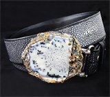 Ремень из кожи ската с пряжкой из серебра с инкрустацией дендритическим агатом и самоцветами Серебро 925