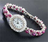 Часы на серебряном браслете с рубинами и пурпурными сапфирами Серебро 925