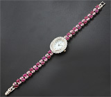 Часы на серебряном браслете с рубинами и пурпурными сапфирами Серебро 925