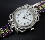 Часы с марказитами на серебряном браслете с самоцветами Серебро 925
