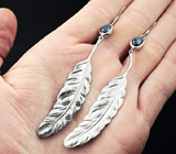 Стильные серебряные серьги со звездчатыми сапфирами Серебро 925