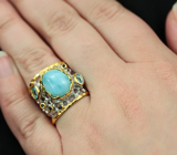 Серебряное кольцо с ларимаром, голубыми топазами и синими сапфирами Серебро 925