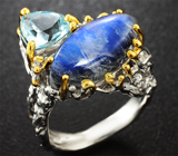 Серебряное кольцо с лабрадоритом и голубым топазом Серебро 925