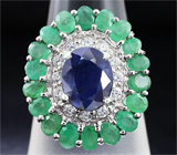 Серебряный комплект с насыщенно-синими сапфирами и изумрудами Серебро 925