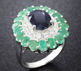 Серебряный комплект с насыщенно-синими сапфирами и изумрудами Серебро 925