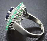 Серебряный комплект с насыщенно-синими сапфирами и изумрудами Серебро 925