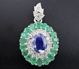 Серебряный комплект с насыщенно-синими сапфирами и изумрудами Серебро 925