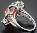 Чудесное серебряное кольцо с корнелианом и танзанитами Серебро 925
