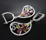 Изысканный серебряный комплект с разноцветными турмалинами Серебро 925