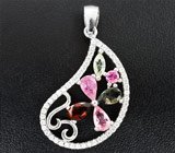 Изысканный серебряный комплект с разноцветными турмалинами Серебро 925