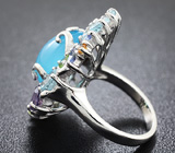 Великолепное серебряное кольцо с халцедоном и самоцветами Серебро 925