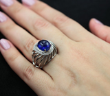 Замечательное серебряное кольцо с синим сапфиром Серебро 925
