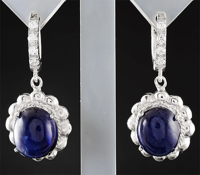 Замечательные серебряные серьги с насыщенно-синими сапфирами