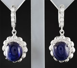 Замечательные серебряные серьги с насыщенно-синими сапфирами Серебро 925
