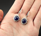Замечательные серебряные серьги с насыщенно-синими сапфирами Серебро 925