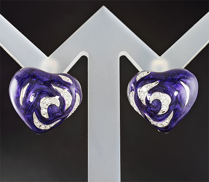 Эффектные серебряные серьги с цветной эмалью