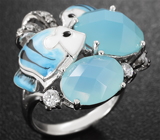 Скульптурное серебряное кольцо с голубым халцедоном и эмалью Серебро 925