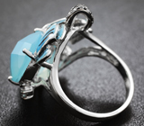 Скульптурное серебряное кольцо с голубым халцедоном и эмалью Серебро 925