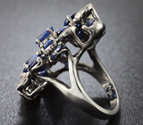 Серебряное кольцо с синими, желтыми и золотистыми сапфирами Серебро 925