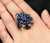 Серебряное кольцо с синими, желтыми и золотистыми сапфирами Серебро 925