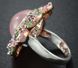 Серебряное кольцо с розовым кварцем, цаворитами, перидотами, аметистами и сапфирами Серебро 925