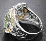 Превосходное серебряное кольцо с зелеными и желтыми сапфирами Серебро 925
