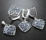 Замечательный серебряный комплект с синими сапфирами Серебро 925
