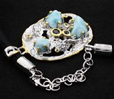 Серебряный кулон с ларимарами, насыщенно-синими сапфирами и голубым топазом на шнуре Серебро 925