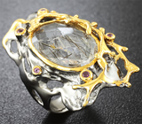 Серебряное кольцо c рутиловым кварцем и аметистами Серебро 925