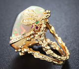 Авторское кольцо с эфиопским опалом, цаворитами, рубинами и бриллиантами Золото