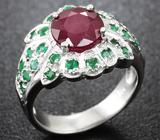 Серебряное кольцо с рубином и изумрудами Серебро 925
