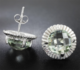 Стильные серебряные серьги с зелеными аметистами Серебро 925