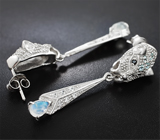 Эффектные серебряные серьги «Тигры» с лунным камнем Серебро 925