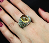 Крупное серебряное кольцо с цитрином и цаворитами Серебро 925