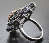 Серебряное кольцо с синими, желтыми и оранжевыми сапфирами Серебро 925