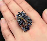 Серебряное кольцо с синими, желтыми и оранжевыми сапфирами Серебро 925