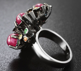 Серебряное кольцо с рубинами, разноцветными сапфирами и цаворитами Серебро 925