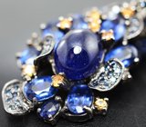 Серебряные серьги с синими и золотистыми сапфирами Серебро 925