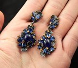 Серебряные серьги с синими и золотистыми сапфирами Серебро 925